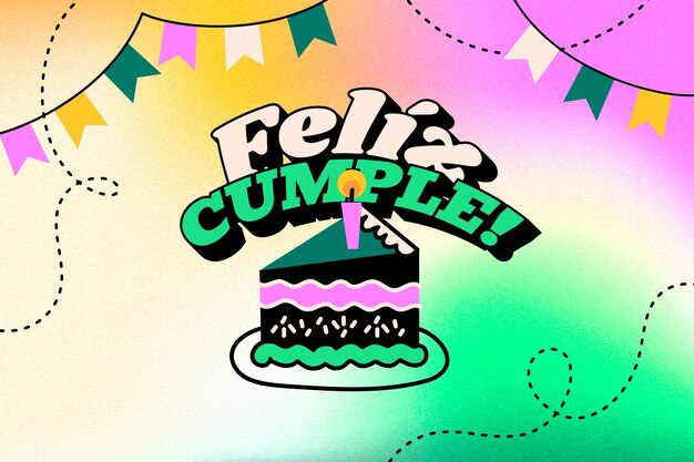 Feliz cumpleaños colorido en fondo español