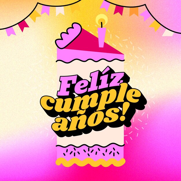 Feliz cumpleaños colorido en ilustración española
