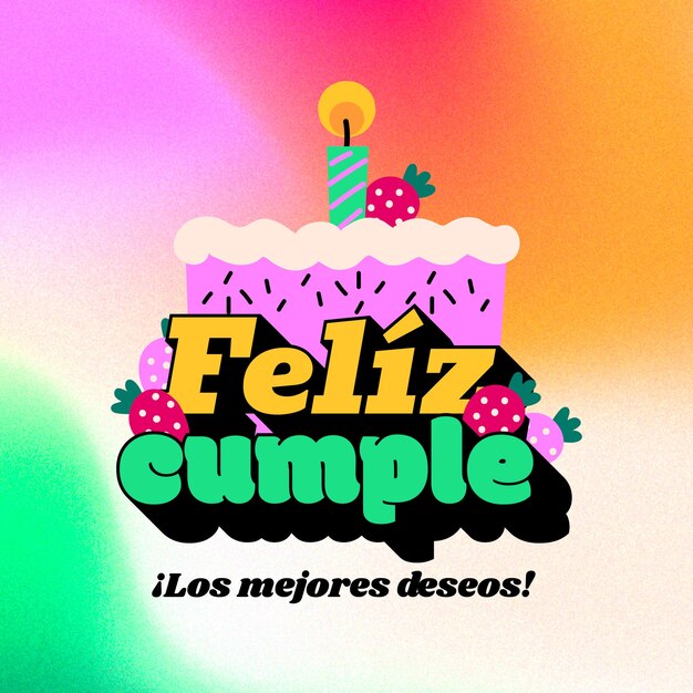 Feliz cumpleaños colorido en ilustración española