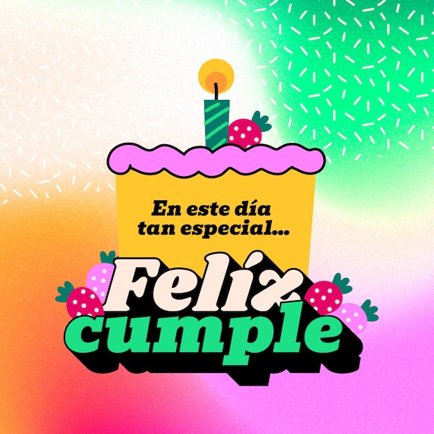 Feliz cumpleaños colorido en ilustración española