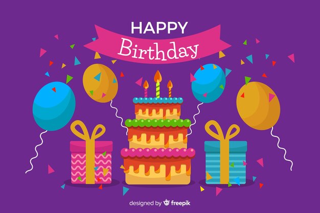 Feliz cumpleaños diseño plano de fondo