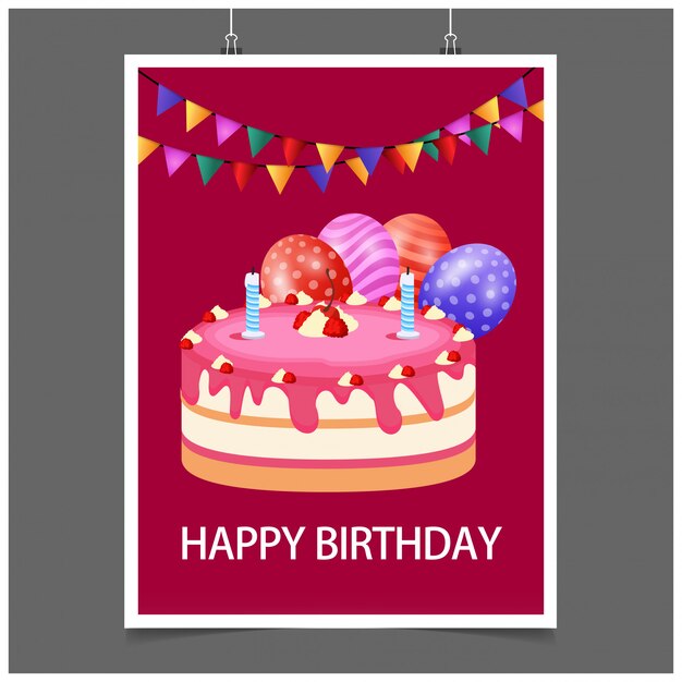 Feliz cumpleaños diseño tipográfico con fondo rojo