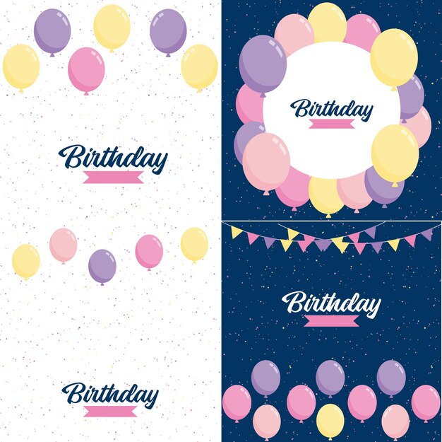 Feliz cumpleaños escrito en un colorido guión escrito a mano con confeti y serpentinas en el fondo