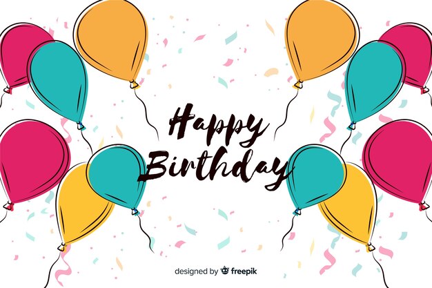 Feliz cumpleaños fondo estilo dibujado a mano