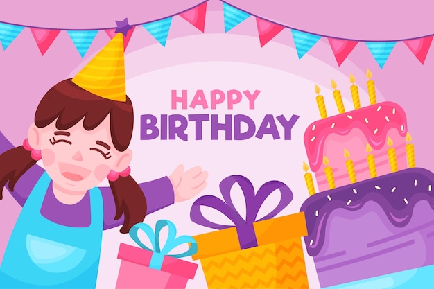 Vector gratuito feliz cumpleaños niña sonriendo