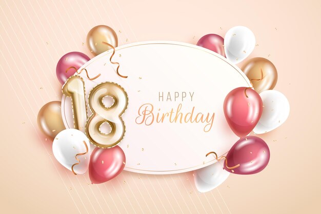 Feliz cumpleaños número 18 con globos de colores pastel