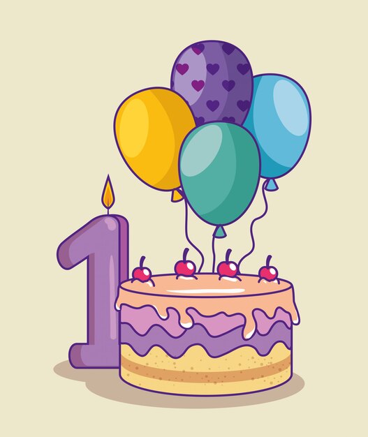 Feliz cumpleaños con pastel y canbe con el número uno
