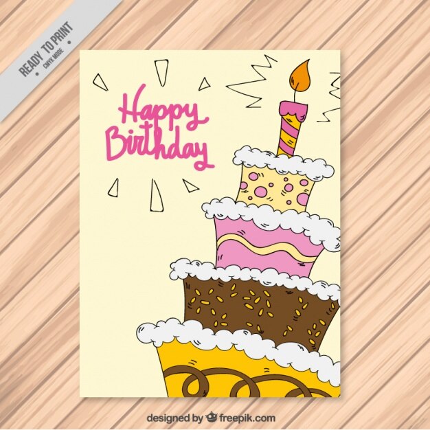 Feliz cumpleaños con un pastel dibujado a mano