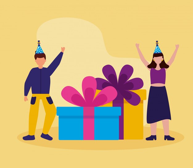 Feliz cumpleaños personas en estilo plano