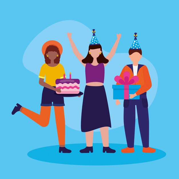Feliz cumpleaños personas en estilo plano