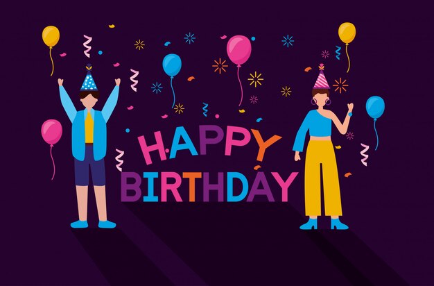 Feliz cumpleaños personas en estilo plano