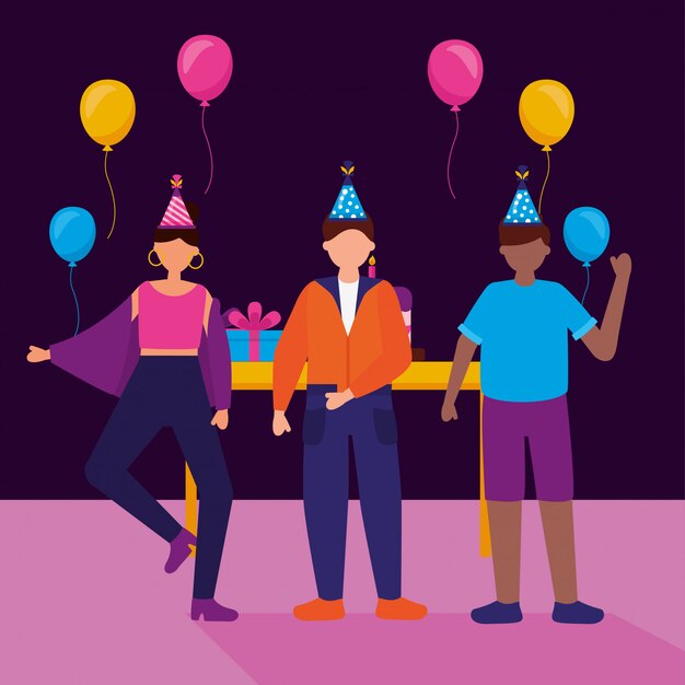 Feliz cumpleaños personas en estilo plano