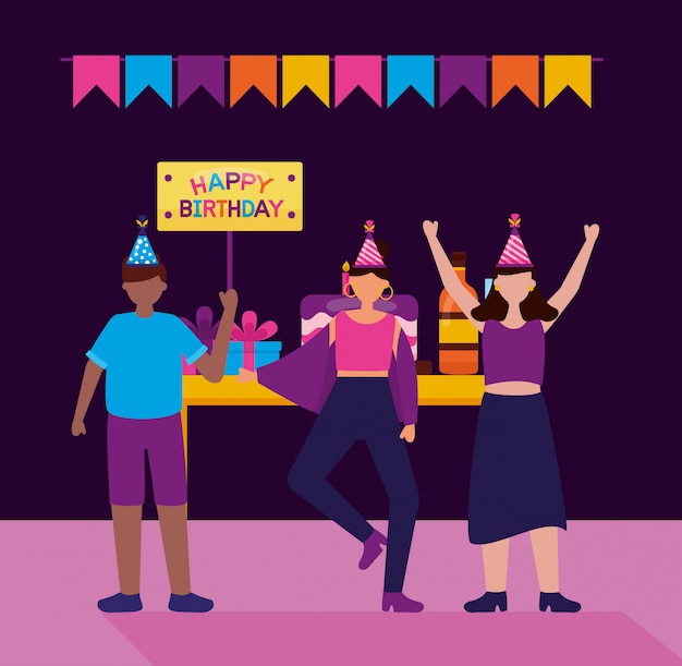 Vector gratuito feliz cumpleaños personas en estilo plano