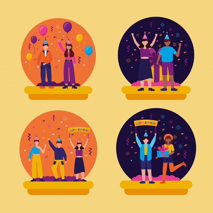 Vector gratuito feliz cumpleaños personas en estilo plano