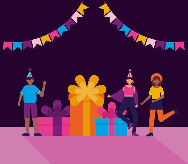 Vector gratuito feliz cumpleaños personas en estilo plano