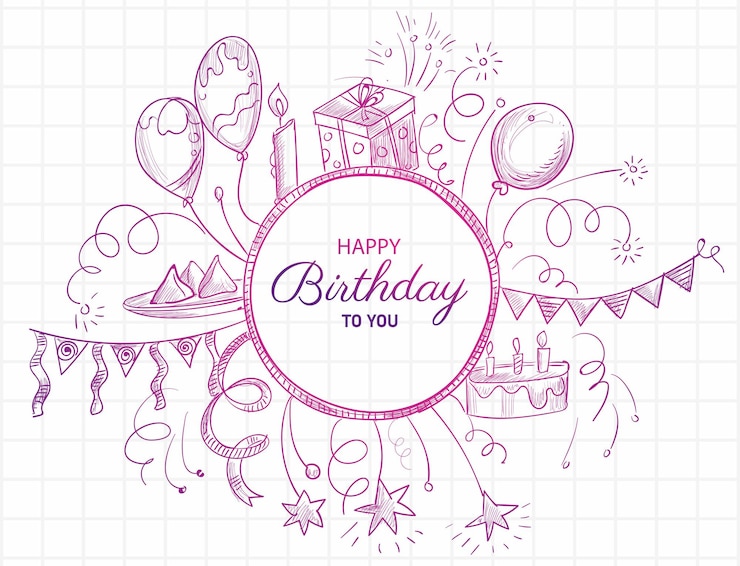 Vector gratuito feliz cumpleaños postal colorido doodle dibujo fondo