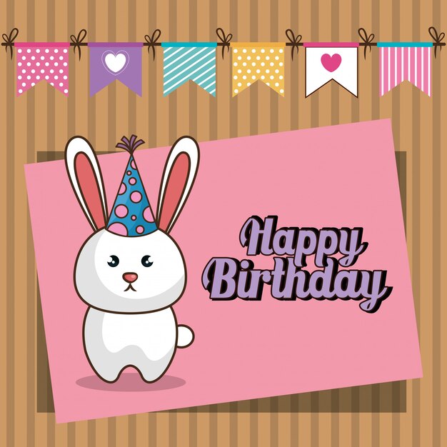 feliz cumpleaños tarjeta con lindo conejito
