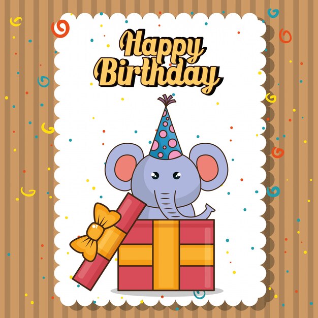 feliz cumpleaños tarjeta con lindo elefante