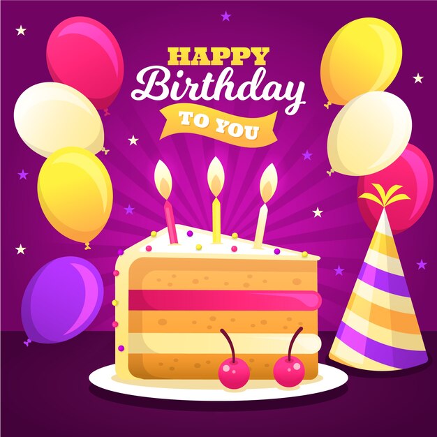 Feliz cumpleaños a ti con pastel dulce y globos