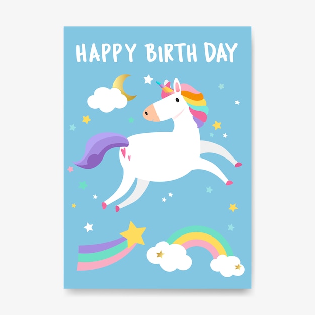 Feliz cumpleaños unicornio tarjeta vector