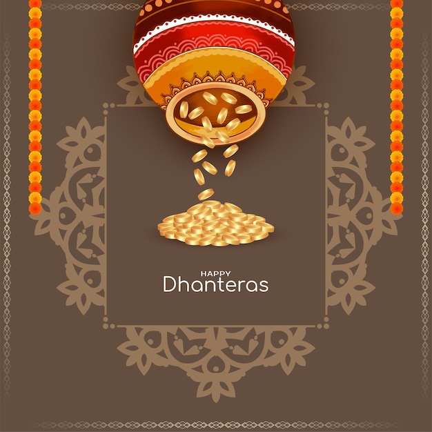 Vector gratuito feliz dhanteras festival auspicioso indio saludo religioso vector de fondo