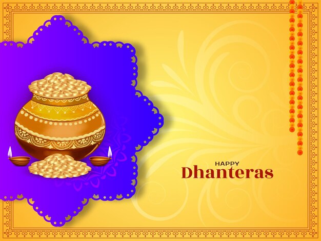 Feliz Dhanteras tarjeta de felicitación tradicional del festival indio