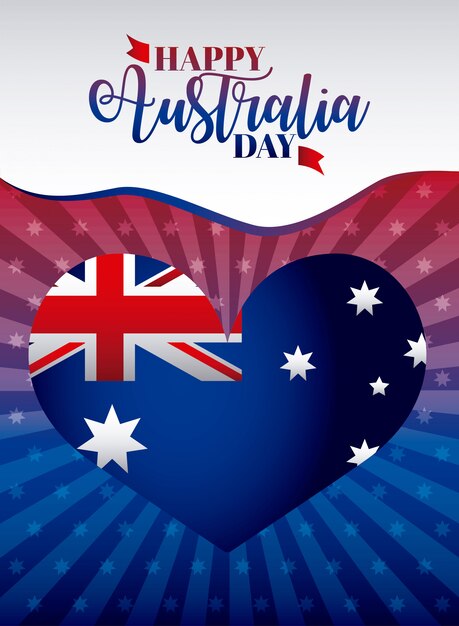 Feliz día de Australia con bandera en el corazón, ilustración de forma