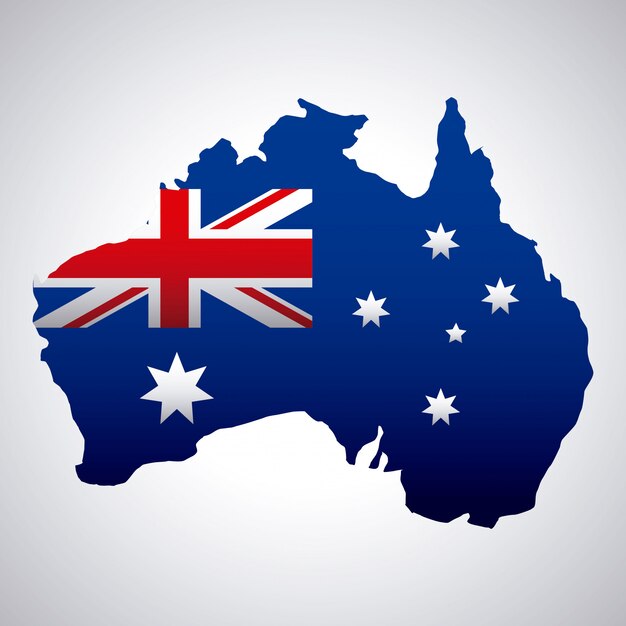 Feliz día de Australia con bandera en el mapa
