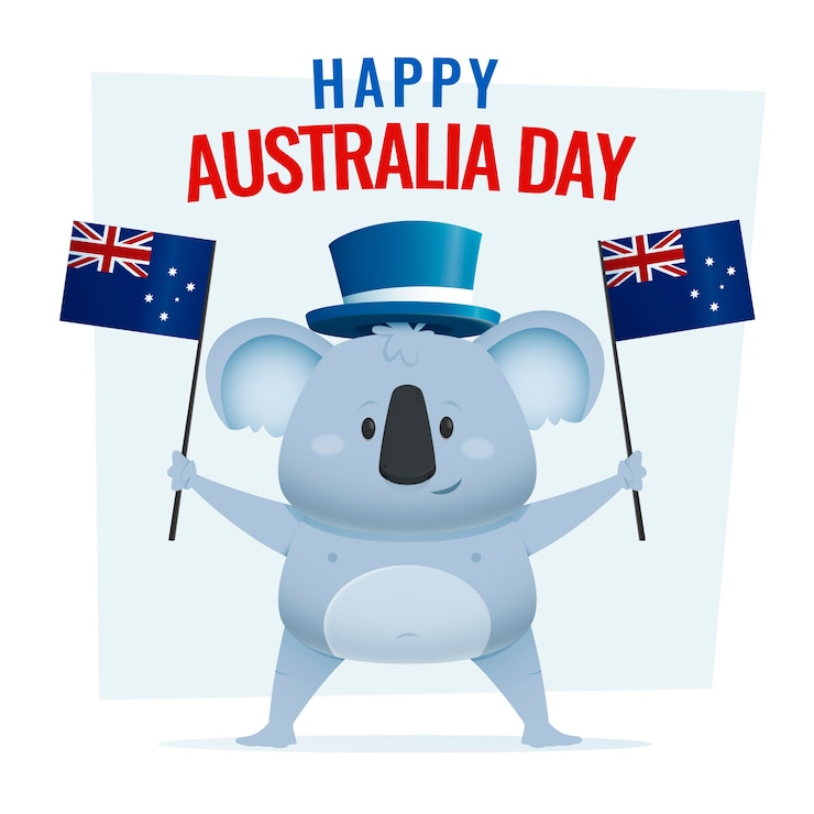 Vector gratuito feliz día de australia letras con lindo koala