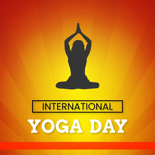 Feliz Día Internacional del Yoga Amarillo Rojo Negro Fondo Redes Sociales Diseño Banner Vector Gratis
