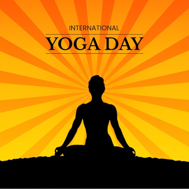 Feliz Día Internacional del Yoga Fondo Amarillo Naranja Negro Diseño de Redes Sociales Banner Vector Gratis