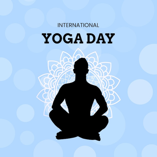 Feliz Día Internacional del Yoga Fondo Azul Negro Blanco Diseño de Redes Sociales Banner Vector Gratis