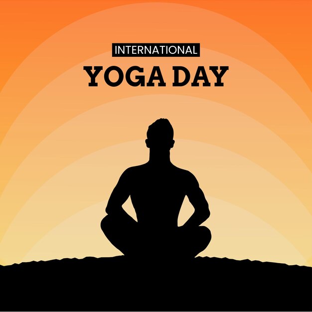 Feliz Día Internacional del Yoga Fondo Negro Naranja Banner de Diseño de Redes Sociales Vector Gratis