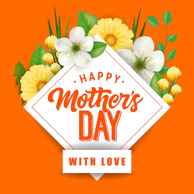 Feliz día de la madre con letras de amor y flores. tarjeta de felicitación del día de las madres.