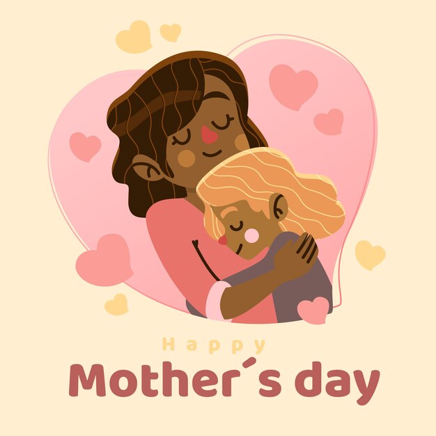 Feliz día de la madre con madre abrazando a niño