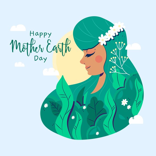 Feliz día de la madre tierra con mujer dibujada a mano