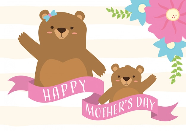 Vector gratuito feliz día de las madres osos decoración de ilustración del día de las madres