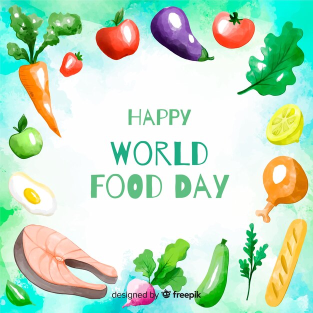 Feliz día mundial de la comida verduras y marco de carne