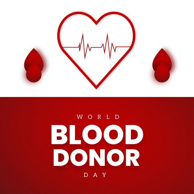 Feliz Día Mundial del Donante de Sangre Fondo Rojo Blanco Banner de Diseño de Redes Sociales Vector Gratis
