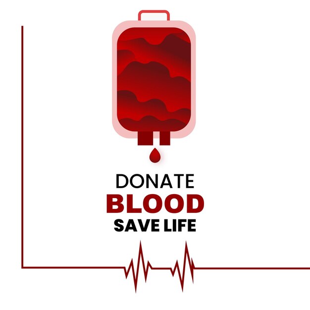 Feliz Día Mundial del Donante de Sangre Fondo Rojo Blanco Negro Diseño de Redes Sociales Banner Vector Gratis