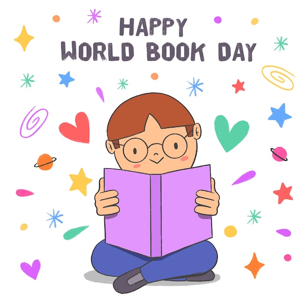 Feliz día mundial del libro dibujado a mano