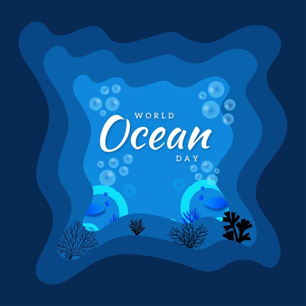 Feliz Día Mundial del Océano Azul Blanco Fondo Negro Redes Sociales Diseño Banner Vector Gratis