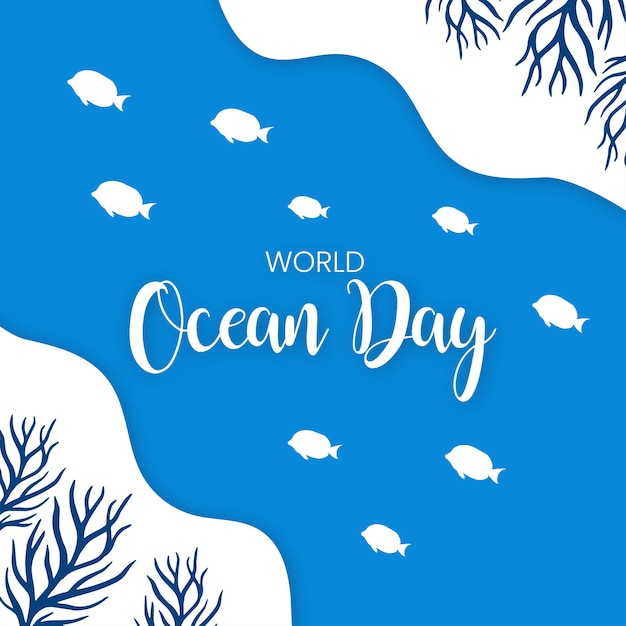 Feliz día mundial del océano fondo blanco azul diseño de redes sociales banner vector libre