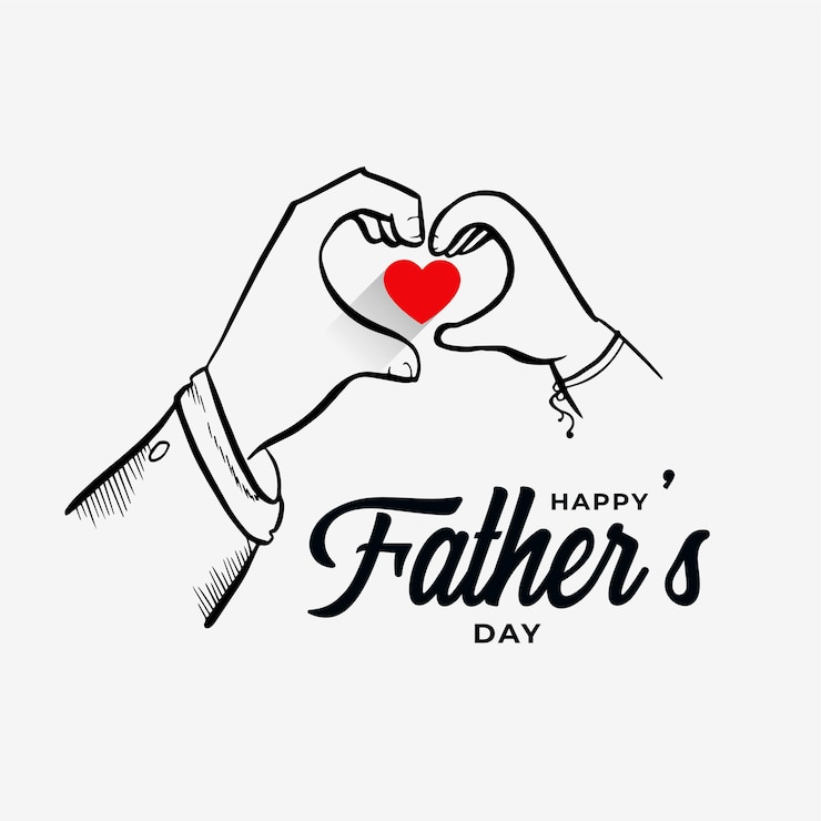 Vector gratuito feliz día del padre con boceto dibujado a mano de corazón de papá e hijo