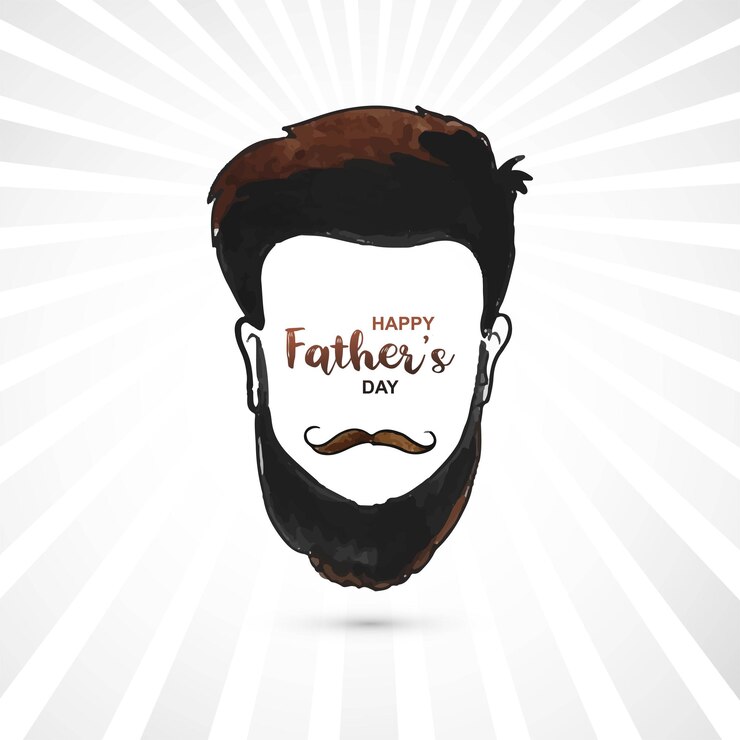 Vector gratuito feliz día del padre cara de hombre con barba en diseño de tarjeta de bigote