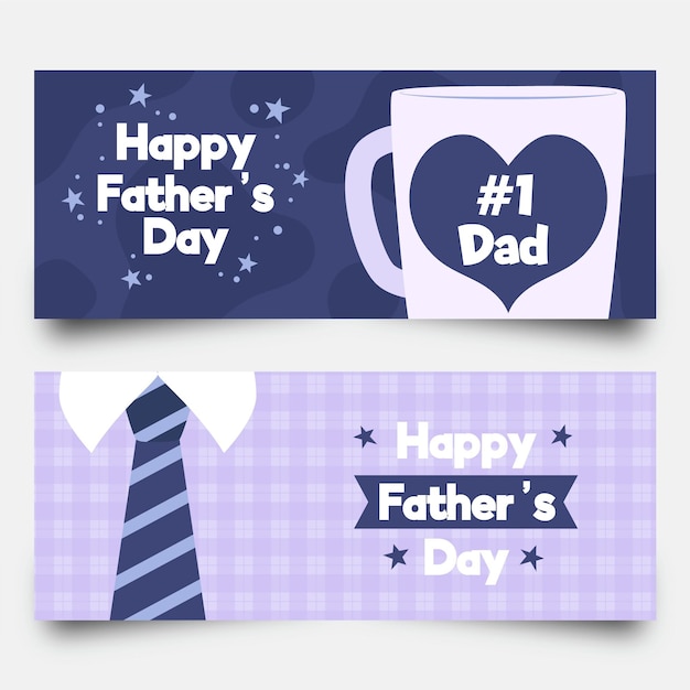 Vector gratuito feliz día del padre pancartas con taza y corbata