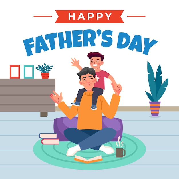 Feliz día del padre papá jugando con su hijo en el interior