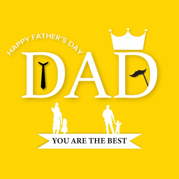 Feliz día del padre saludos amarillo fondo blanco diseño de redes sociales banner vector gratis