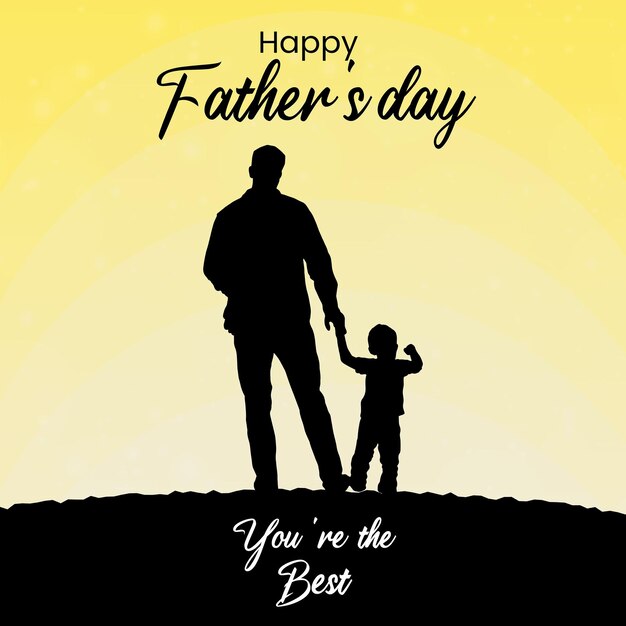 Feliz Día del Padre Saludos Fondo Negro Amarillo Diseño de Redes Sociales Banner Vector Gratis