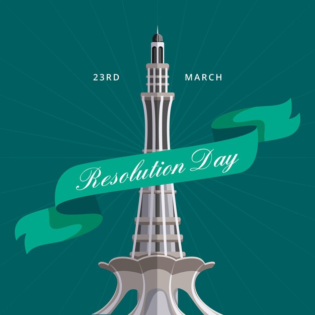 Feliz día de pakistán dibujado a mano y punto de referencia